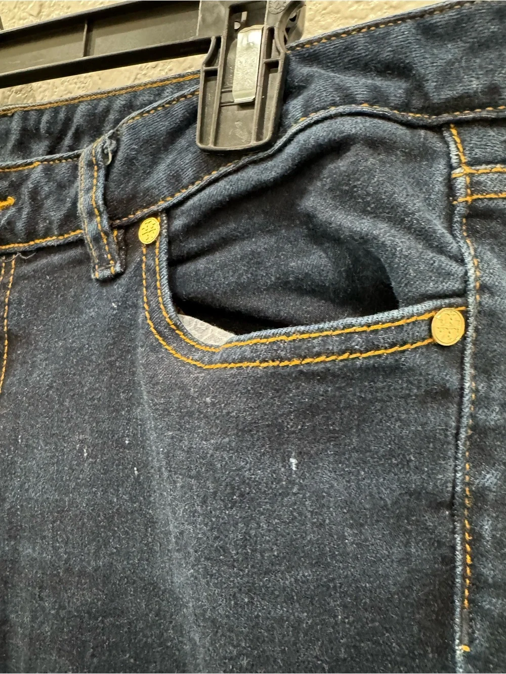 Tory Burch Skinny Jeans Womens 29 Dark Blue Embroidered Logo Back Pockets